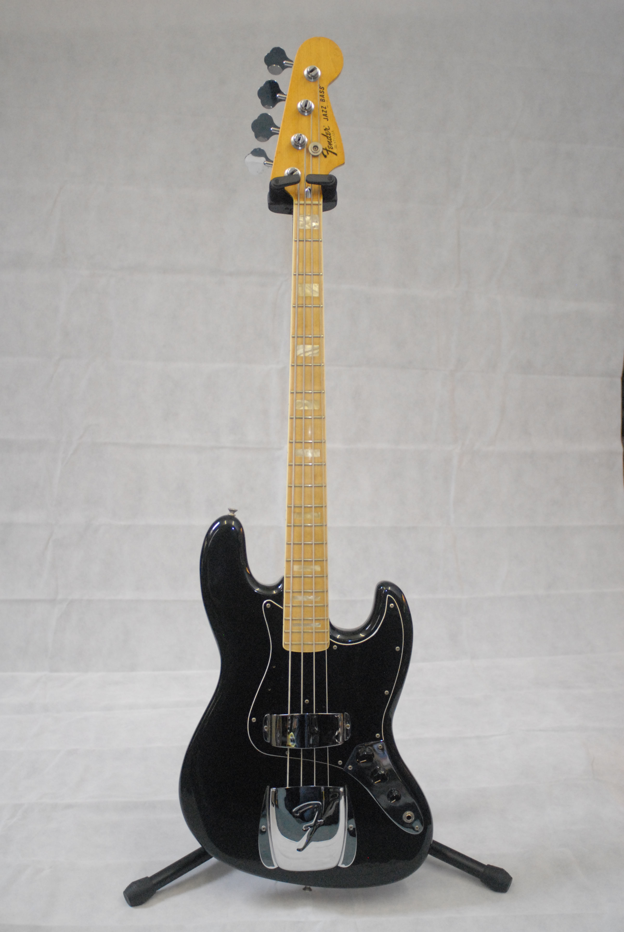 1977 Fender Jazz Bass USA Black with Black Guard Maple Neck 